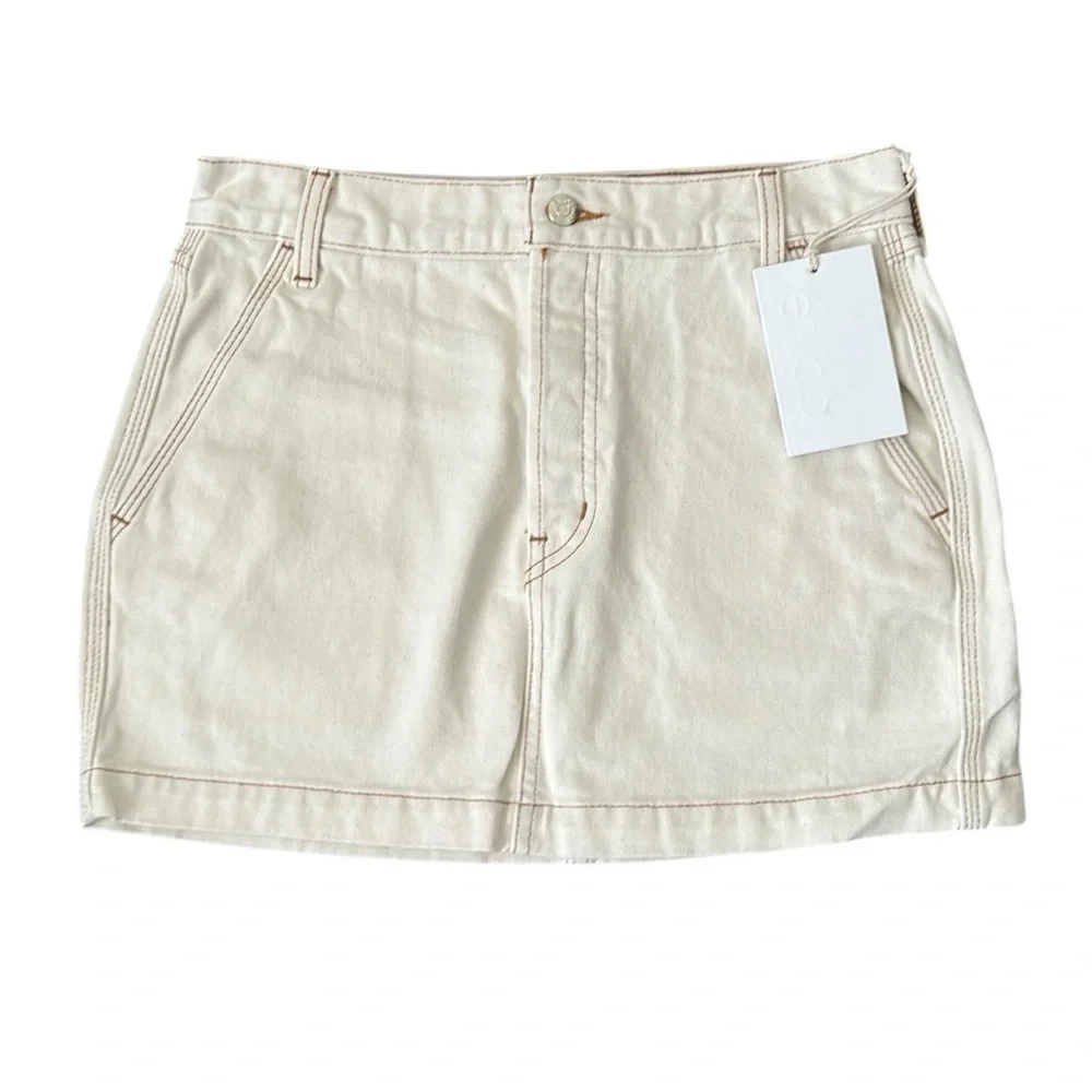 NWT Etica Sheldon Button Fly Denim Mini Skirt Parchment Size 28 Reg. $228 - Picture 3 of 9